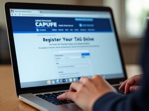 Persona usando una laptop para registrar su TAG en una página web.